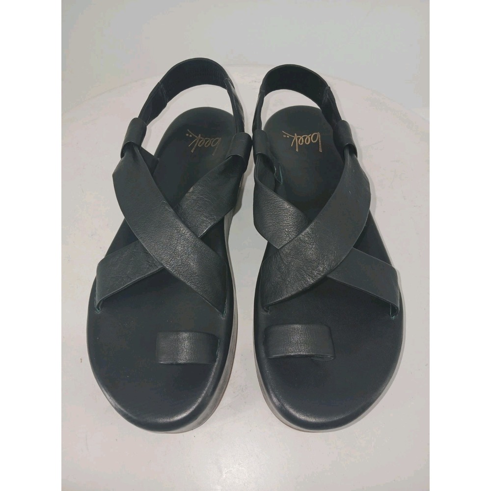 BEEK Anthropologie CaraCara Black Leather Cross Strap Platform Sandals 8 $320 C3